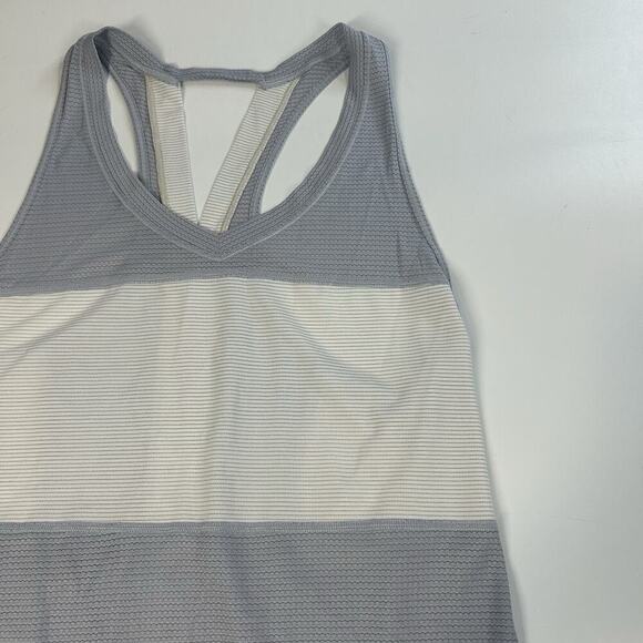 Lululemon Pedal To The Medal Singlet Tank Top Keyhole Back Gray Cream Size 8 - Picture 2 of 7